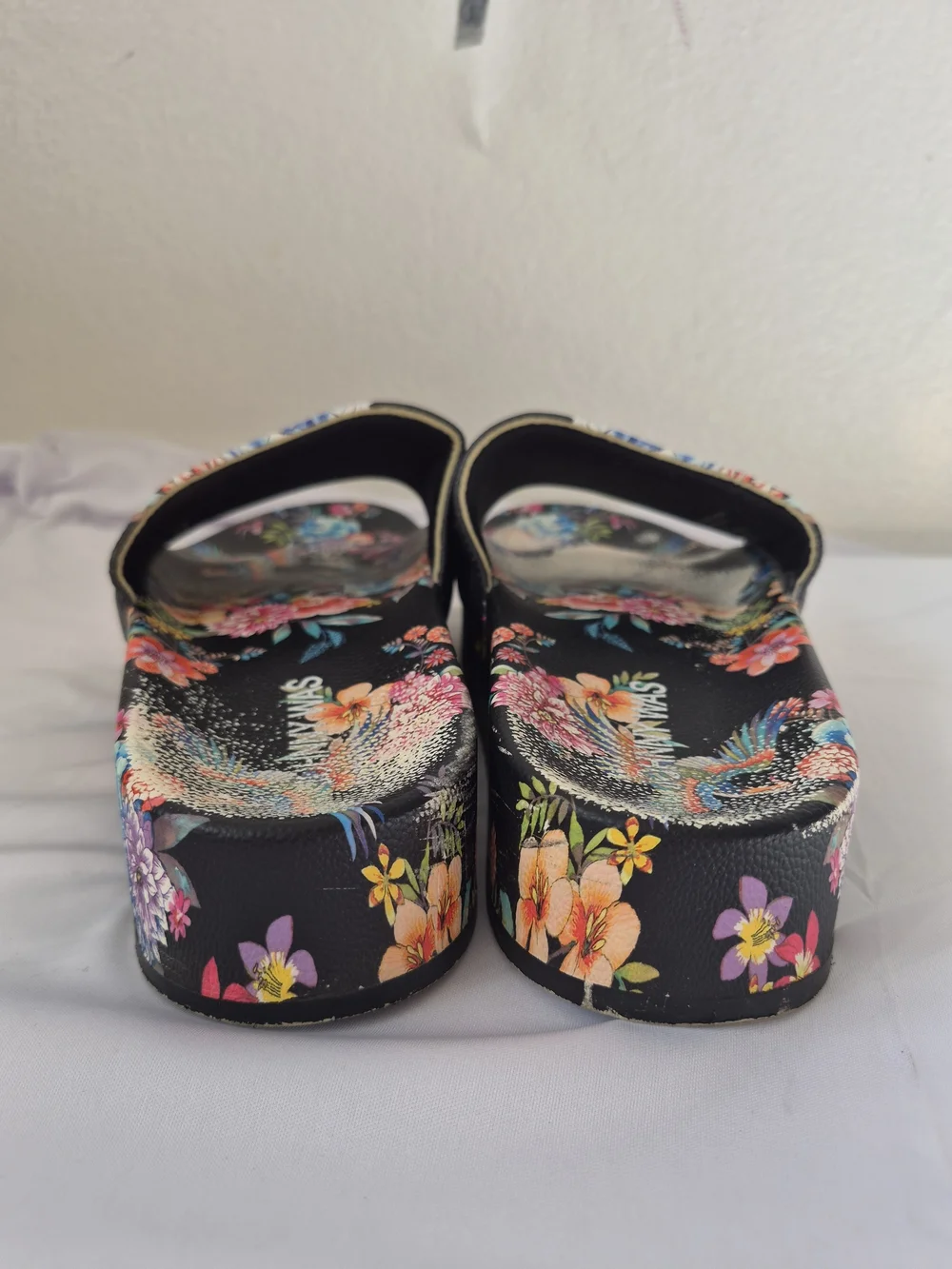 Johnny Was Floral Bird Print Black Slide Sandals 8 - Picture 7 of 8